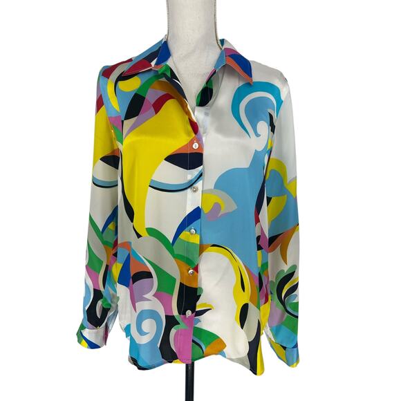 L’AGENCE Tyler Silk Charmeuse Blouse Multi Kaleidoscope Size Small - Picture 6 of 13